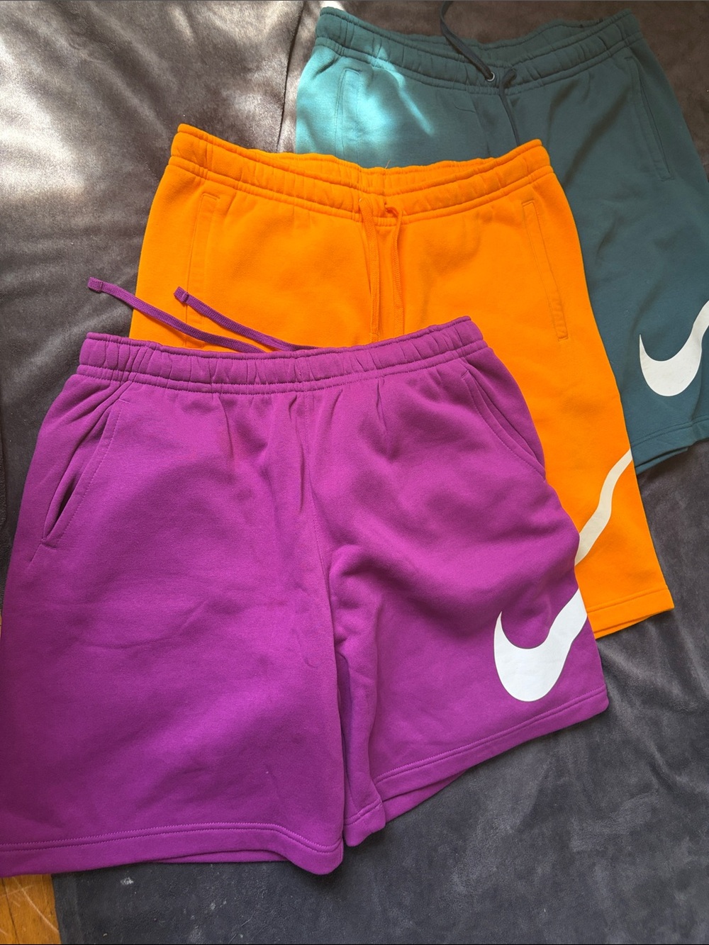 Nike Kids Shorts Trio – Purple, Orange & Teal